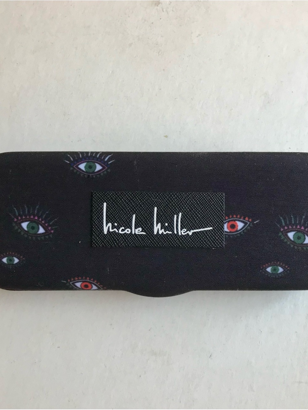 Nicole Miller Black Sunglasses Case with Multicolor Eye Motif